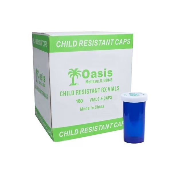 Blue Prescription Vials, 40 Dram, 200 Per Case, Oasis, Mfr#: B10040